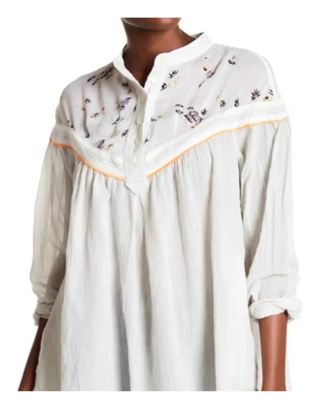 Free People hearts and colors top tunic gray floral print long sleeve